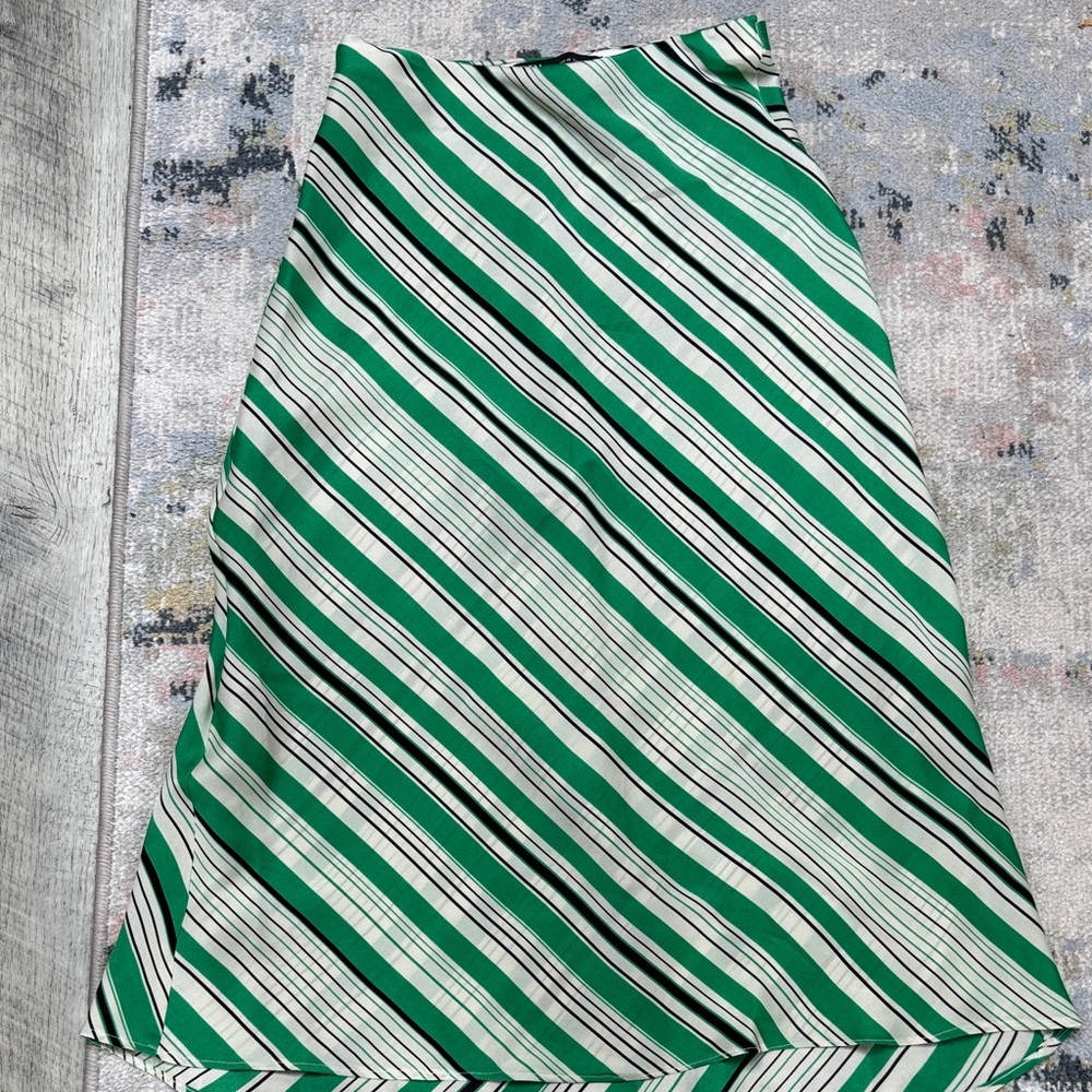 Zara A-Line Skirt with Green, White black Stripes